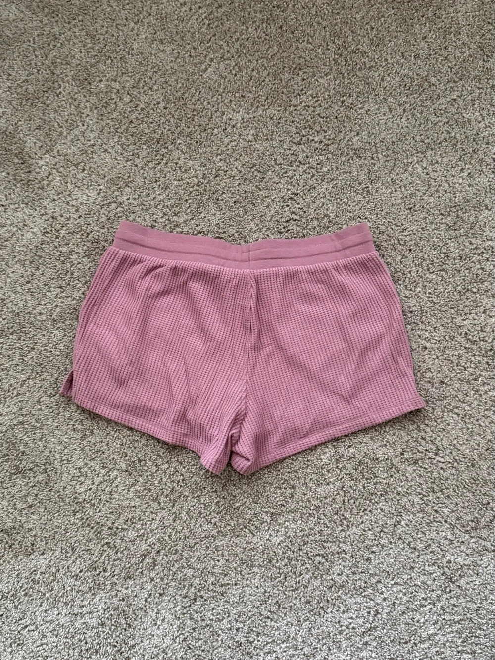 Waffle-Knit Pink Pullover Top and Shorts Matching Set